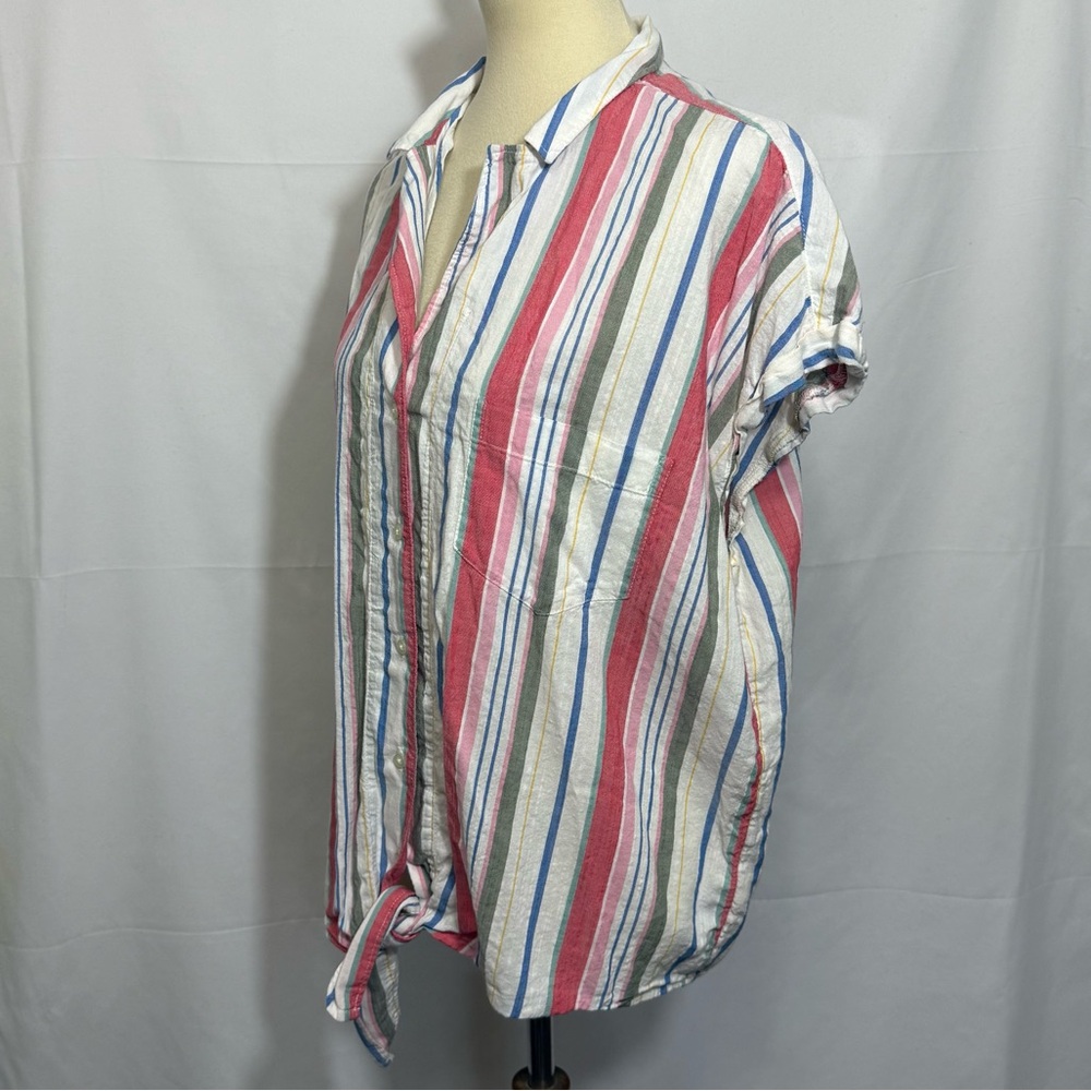 Old Navy Striped Button-Down Shirt in Red, Blue, Green, Cream - Picture 5 of 13